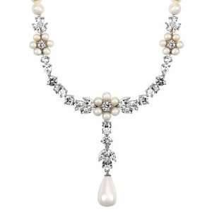  Tollas Bridal Pearl And CZ Cubic Zirconia Dangle Necklace 