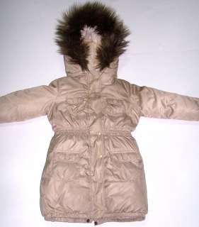 Baby Gap down parka coat winter insulated warm 4 4T tan brown fur trim 