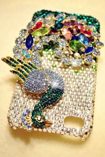 Fancy GREEN & BLUE PEACOCK iPhone 4 & 4S Bling Crystal Case Swarovski 