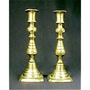  Antique Pair Brass Candlestick Holders Push Up