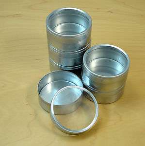 Six 2oz Metal Tins w/ Clear View Tops Candles Cosmetics  