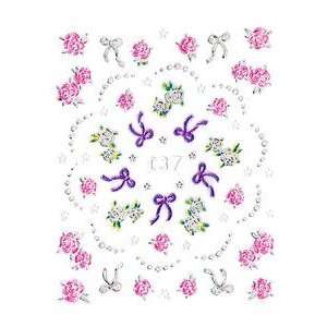    Pink & Jeweled Roses & Purple Bow Nail Stickers/Decals Beauty