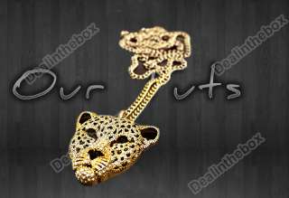 Charming Ladies Rhinestone Leopard Tiger Head Chain Necklace Sweater 