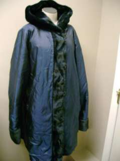 Dennis Basso Reversible Metallic/Faux Fur Hood Coat blu  