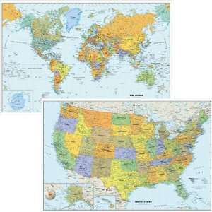   Map Set World Map Plus United States Map (Pack of 2 Removable Map