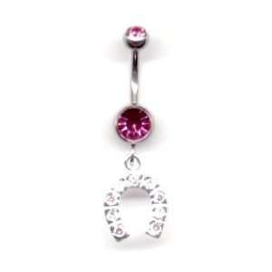  Double Jeweled Navel Bar with Horseshoe Pendant in Rose Jewelry