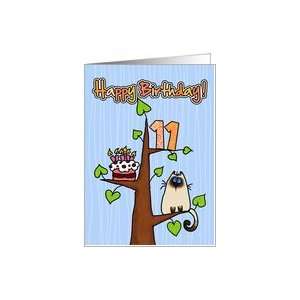   Birthday   11 years old   Kitty and Cake in tree Card Toys & Games