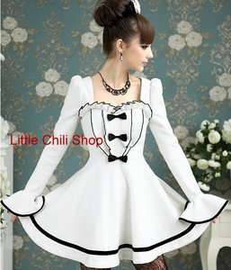   Fashion Dolly sweet Cute Princess Women Cotton Lace Thick Dress White