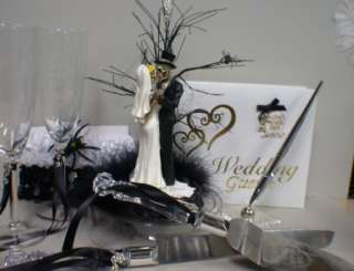   dies Halloween skeleton Wedding Cake Topper LOT Glasses Knife  