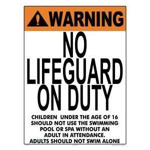 Warning No Lifeguard Sign 1003Wa1824E