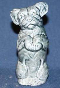 Vintage German Germany Blue Glazed Pug Begging Puppy Dog Figurine 