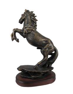 Antiqued Bronze Finish Rearing Stallion Statue Horse  