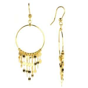   Yellow Gold Italian Dangle Hoop Multi Mirror Chain Earrings Jewelry