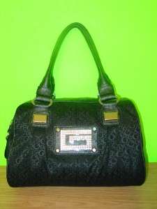 New GUESS Rena G Logo Black Canvas Rhinestones PURSE Handbag Tote Bag 