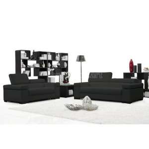   Italian Leather Living Room Set (Black) soho bl lr set