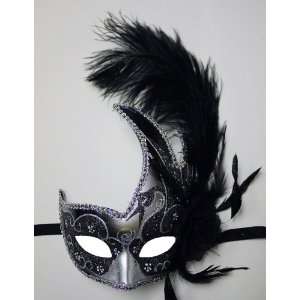  Ball Venetian Black and Silver Swan Eye Costume Mask with Black 