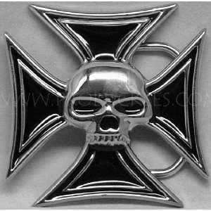    Skull Silver in Black Dye Cut Chopper Belt Buckle 