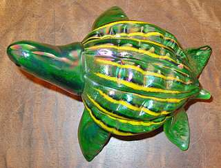 Signed FULTON Dark Green Leatherback Glass Sea Turtle  