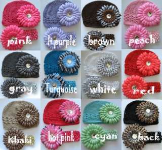 Crochet Kufi 1 Hat Cap Beanie with daisy and 1 headband  