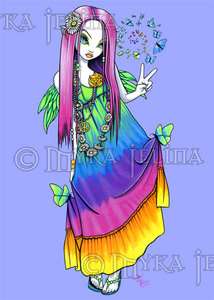 Rainbow Hippie Flower Child Peace Fairy OOAK ACEO Chloe  
