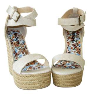 Fab Star Style X Ankle Straps Linen Platform Wedge Espadrille Sandal 