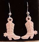 Pink Cowgirl Boot Dangle Earrings   Pewter Charms Ster