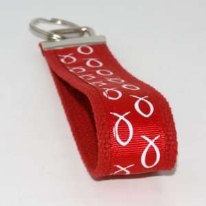  Red Fish Print 5   Red   Fabric Keychain Key Fob Ring 