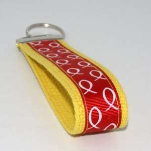  Red Fish Print 5   Yellow   Fabric Keychain Key Fob Ring 