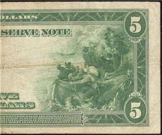 LARGE 1914 $5 DOLLAR BILL FEDERAL RESERVE BANK NOTE Fr 868 OLD PAPER 