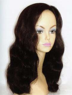 Dark Brown Long Wavy Wig, 100% Human Hair Wigs Skin Top  
