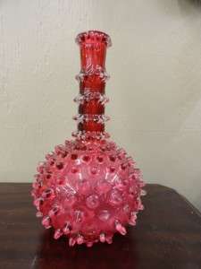   Rare Cranberry Antique Hobnail Barber Bottle ca.1800   1900  
