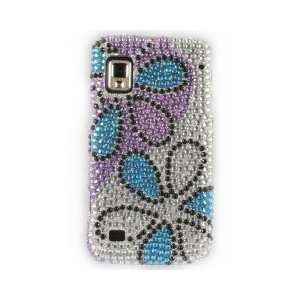  Purple and Blue Flowers Diamond Bling Stones Snap on Cover 