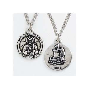  St. Jude Thaddeus Pewter Medal, 24 inch chain Jewelry