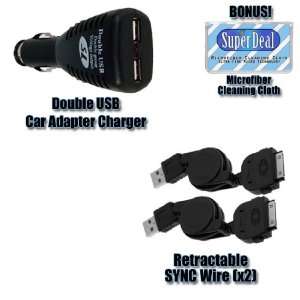  Double USB Car Charger + 2 Retractable cables For Apple 