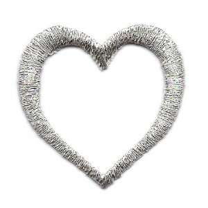  BOGO Iron On Applique/Silver Heart Design Embroidered 