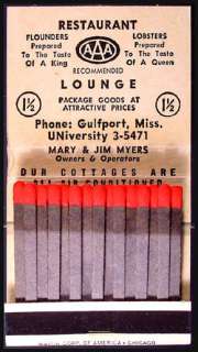 1960s Friendship House AAA MatchBook Gulfport/Biloxi MS  