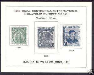 PHILLIPPINES MNH STAMP S/S Philadelphia Expo Hero Rizal  