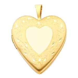  14K Yellow Gold Engraved Heart Locket Pendant (0.8 Inches 