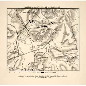 com 1914 Wood Engraved Map Battle Bosworth Field War Roses Civil War 