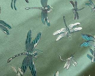 1y Asian Chinese Silk Tapestry Satin Brocade Fabric green dragonfly 
