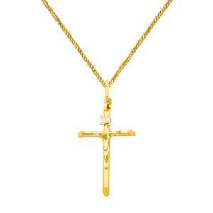 Yellow Gold Crucifix Cross Charm Pendant with Yellow Gold 1mm Braided 