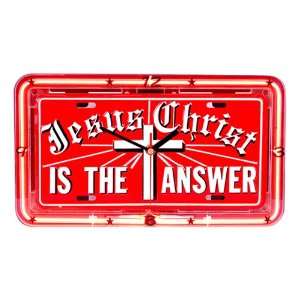  JESUS CHRIST IS THE ANSWER Neon License Plate ClockNavy 