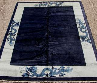 7x9 NAVY BLUE DRAGON CHINESE PEKING ORIENTAL HAND KNOTTED WOOL AREA 