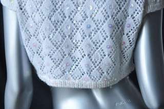 BLUMARINE Cropped White *Sequin* Sweater Shrug NEW M/44  