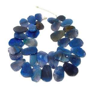 Genuine Blue Agate Cluster Sterling Silver Necklace (Matching Earrings 