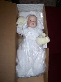 Vintage Franklin Heirloom Christening Doll, Seat, Pillow & Rattle Mint 