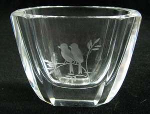 Vintage Small Cut Crystal Glass Bird Bowl Dish Trinket Signed  