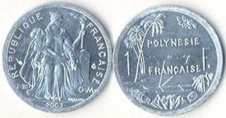 FRENCH POLYNESIA6 PIECE COIN SET, 1 TO 100 FRANCS  