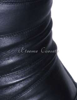 Fashion Black Leather Corset Steel Boned Tight Lacing Waist Cincher 