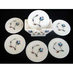   Hand Crafted White Marble Coaster Set   01